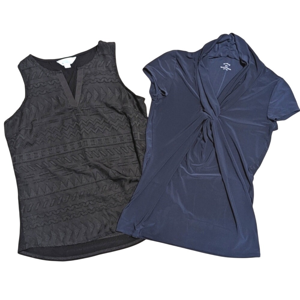 Bundle Market & Spruce Grace Black Navy Blouse Shirts Tops Set Womens S Small